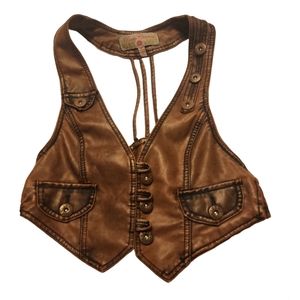 Blue Body Central Faux Leather Button Front Vest with T-StrapsAdjustable buckle